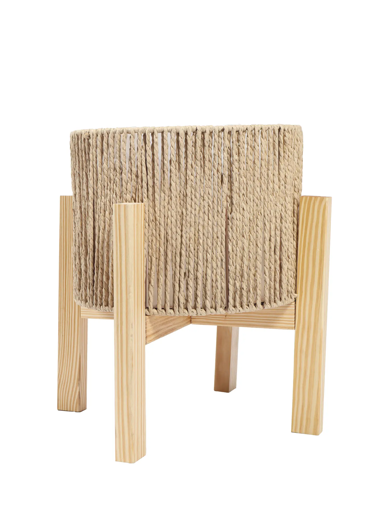 Handgevlochten touwmand met houten standaard – 28,5 cm diameter – Kunstpalm.nl