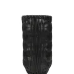 Hoge Plantenpot Kunstriet Zwart H60cm – zwarte kunstrotan plantenbak met bodemverhoger – 60cm hoog