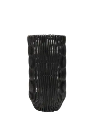 Hoge Plantenpot Kunstriet Zwart H60cm – zwarte kunstrotan plantenbak met bodemverhoger – 60cm hoog