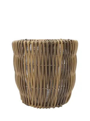 Natuurlijk ogende kunststof rotan plantenpot – 31cm hoog – lichtbruin/beige – Kunstpalm.nl