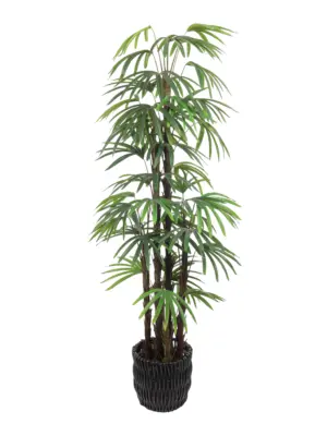 Moderne zwarte kunststof rotan plantenpot – 24cm hoog – diepzwarte kleur – Kunstpalm.nl