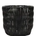Plantenpot Rotan Kunststof Zwart Ø40 – handgevlochten grote zwarte kunstrotan plantenpot met folie – 40cm diameter – Kunstpalm.nl
