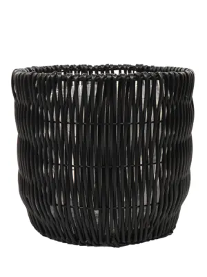 Plantenpot Rotan Kunststof Zwart Ø40 – handgevlochten grote zwarte kunstrotan plantenpot met folie – 40cm diameter – Kunstpalm.nl
