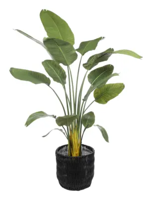 Moderne grote zwarte kunststof rotan plantenpot – 36cm hoog – diepzwarte kleur – Kunstpalm.nl
