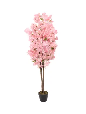 Roze Kunstboom Bougainvillea 150cm met zachtroze bloesembladeren, witte accenten en groene blaadjes – volle, natuurgetrouwe kunstbloemboom voor binnen en buiten.