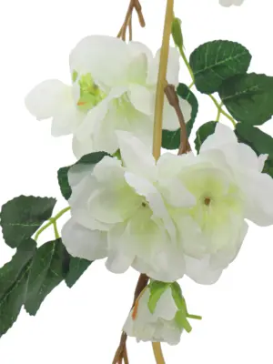 Witte Bloemslinger 170cm met frisgroene blaadjes