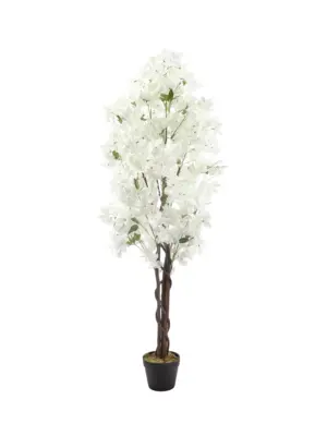 Witte Kunstboom Bougainvillea 150cm met helderwitte bloemen en weelderige kruin.