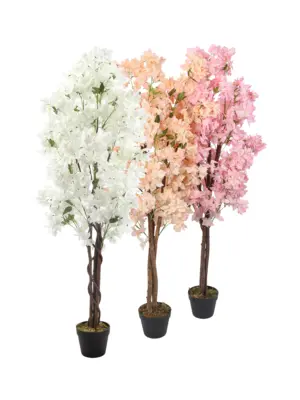 Witte Bougainville Kunstboom 150cm in pot met levensechte witte bloemen.
