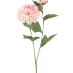 Roze witte nepdahlia van Kunstpalm.nl met grote en kleine bloem en groene bladeren voor een boeket kunstbloemen.