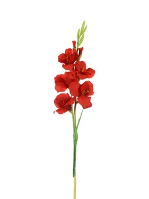 Kunstbloem Gladiool Rood met open en gesloten kelken.