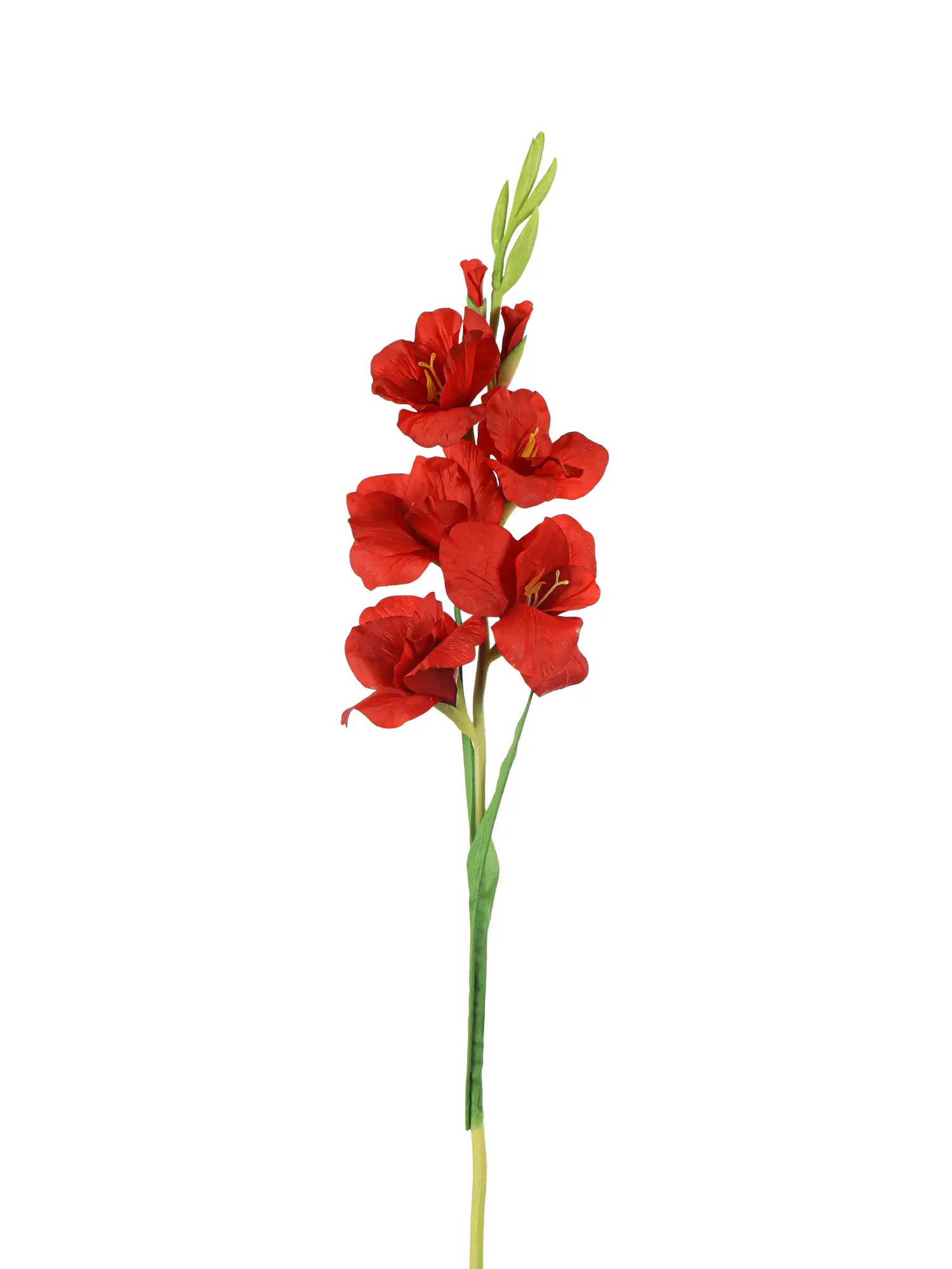 Kunstbloem Gladiool Rood met open en gesloten kelken.
